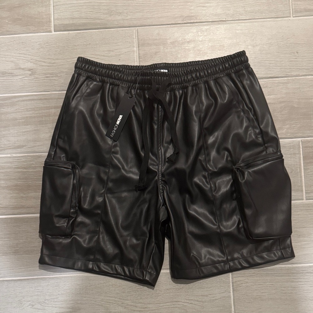 Black Faux Leather Women Jorts